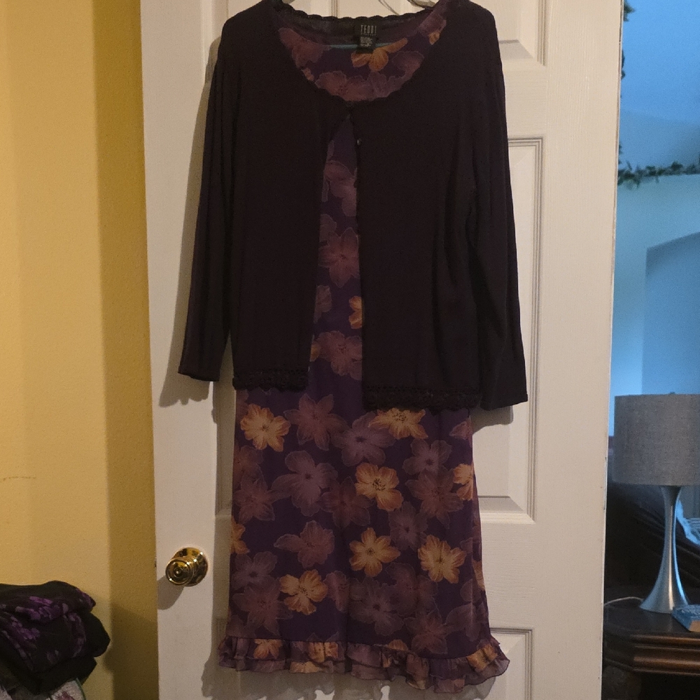 Floral Purple Dress With Sweater